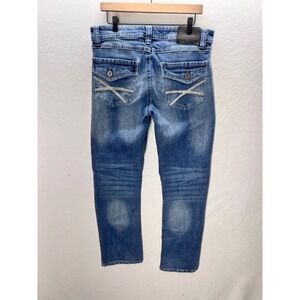 TK Axel Slim Boot Jeans Mens‎ 32x32 Blue Stretch Embroidered Flap Pocket 3263